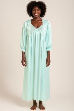 Vintage 1960s Texsheen Aqua Blue Nylon Peignoir Set Nightgown Robe M/L Fairycore